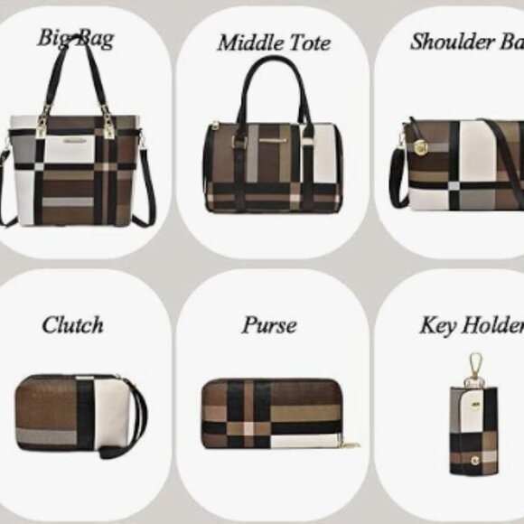 6pc Purse and Handbags for Women Satchel Shoulder Bag Set - Picture 2 of 3